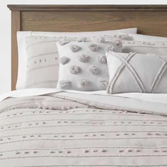 Threshold Other - Threshold - 5pc King Quinlan Clipped Stripe Dot Comforter Bedd Gray